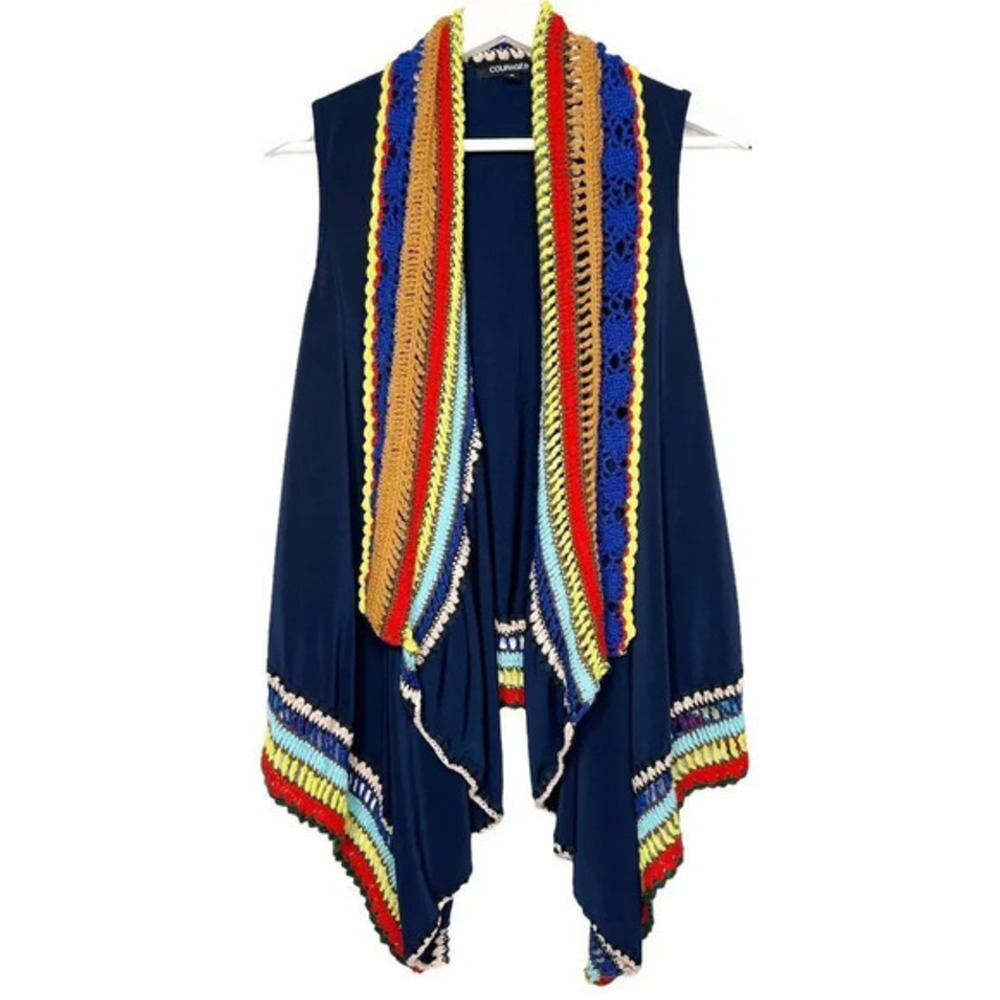Courage.b Crochet Trim Waterfall‎ Navy Vest Size Small